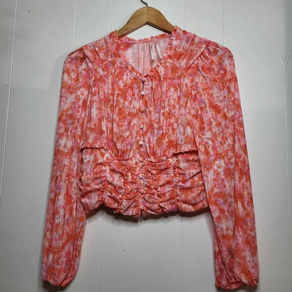 Anthropologie Pink and Orange Abstract Button-Front Blouse - Picture 10 of 12